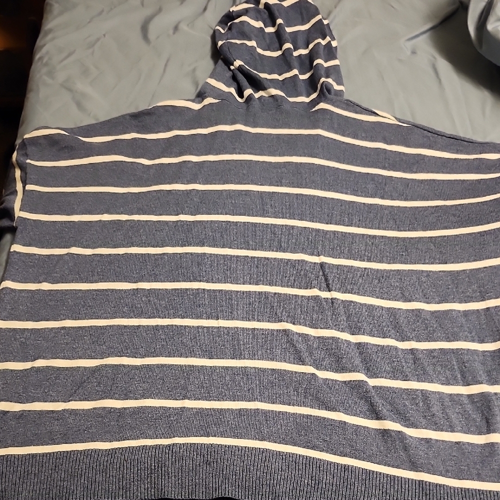 J. Jill Blue and Cream Striped Hoodie with Floral Embroidery - Picture 7 of 7